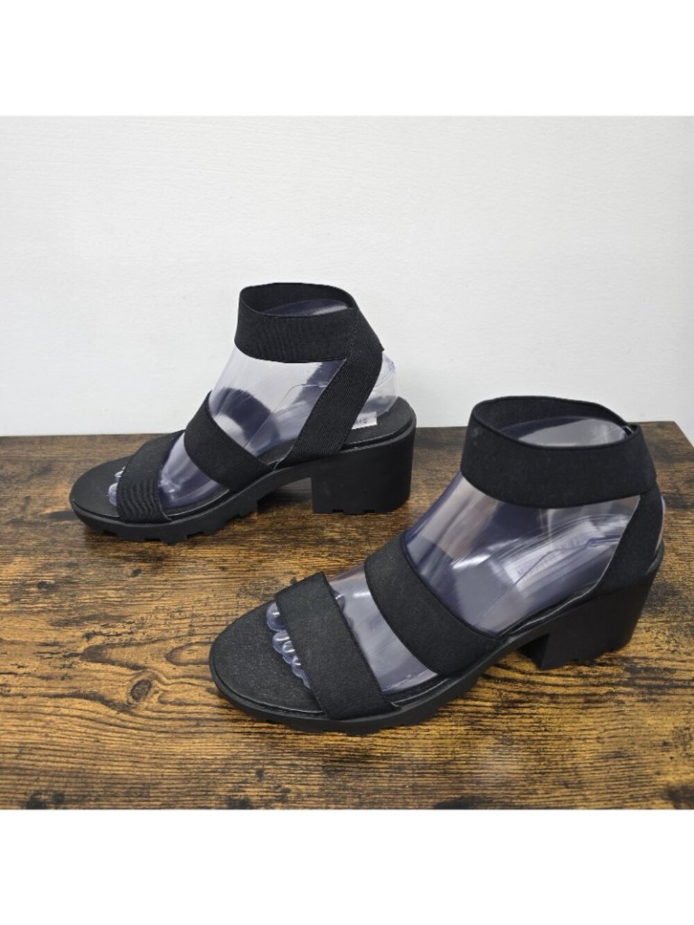 Steve Madden Haidar Sandals Womens 8 Lugsole Heeled Strappy Stretch Fabric Black - Picture 3 of 8